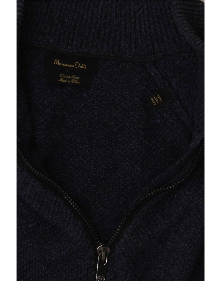 Massimo Dutti Herren-Strickjacke, groß, marineblaue Baumwolle