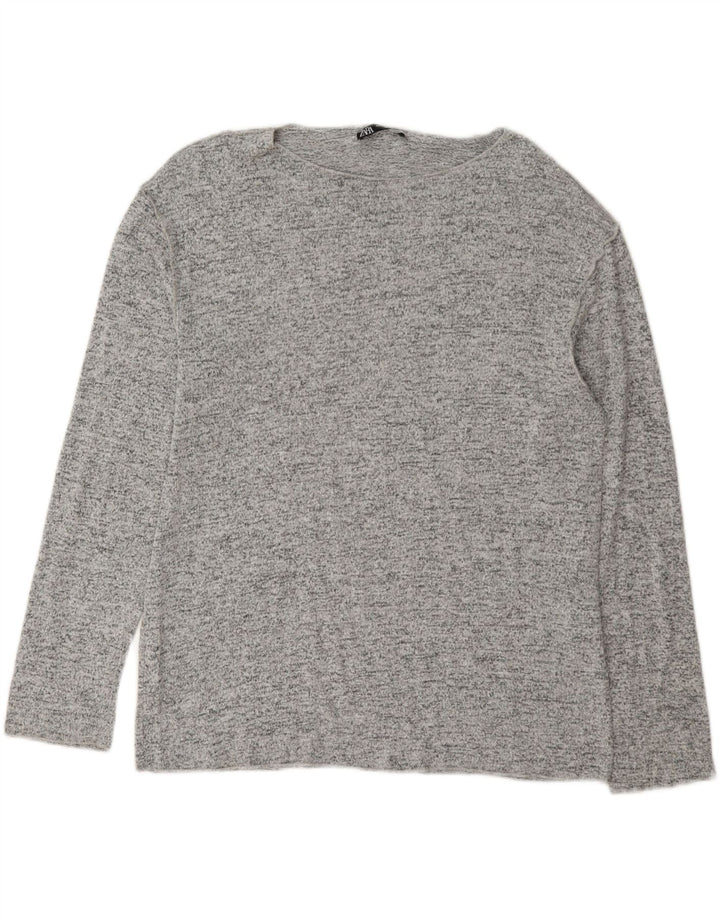 Zara Damen Top Langarm UK 14 Mittelgrau meliert Viskose