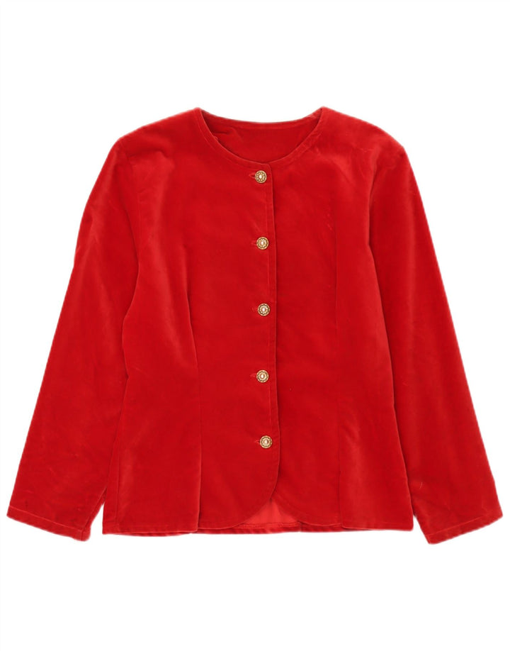 Vintage Damen 5-Knopf-Samt-Blazer-Jacke, UK 10, kleine rote Baumwolle