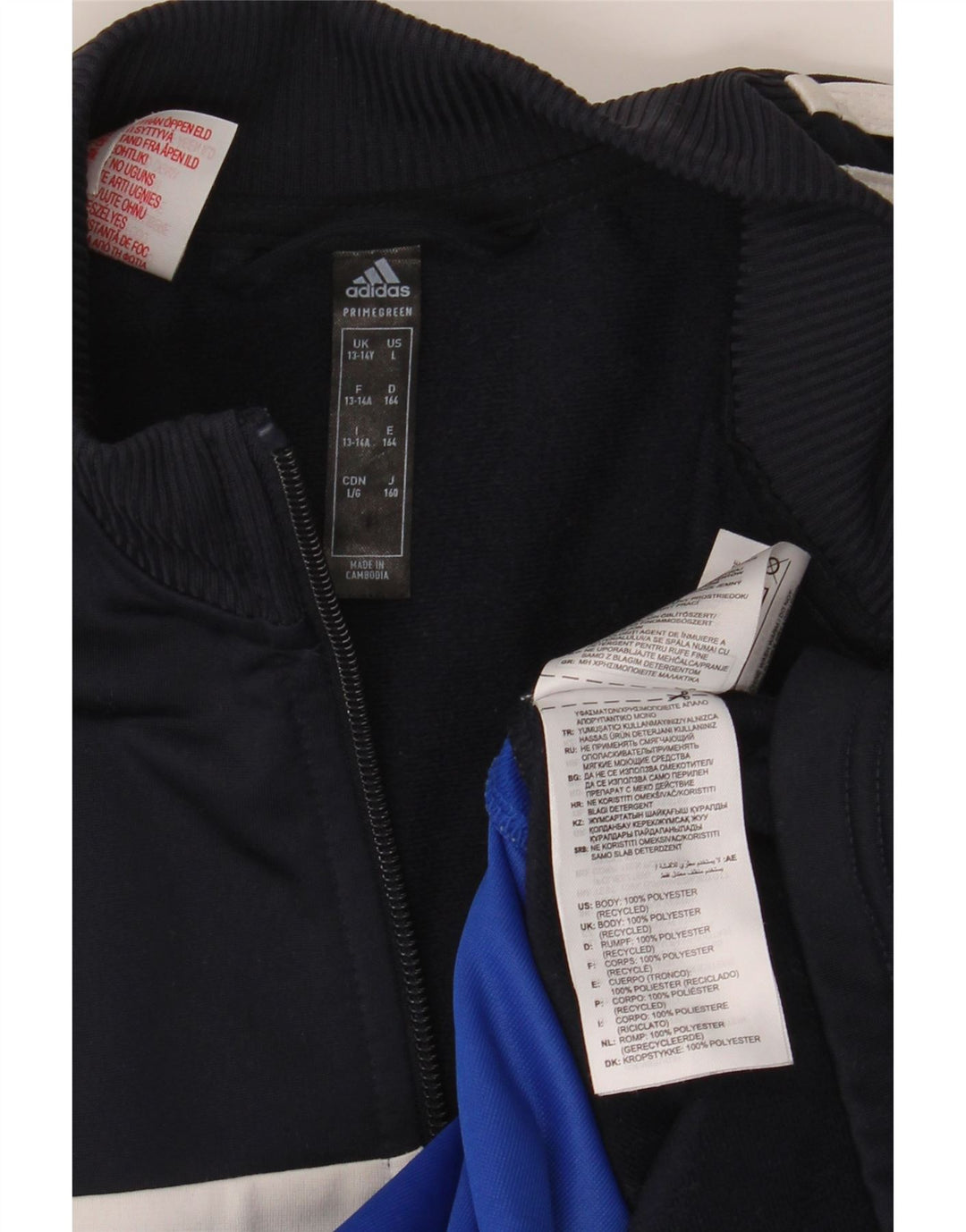 Adidas Jungen-Trainingsanzug-Top-Jacke, 13–14 Jahre, blaues Colourblock-Polyester