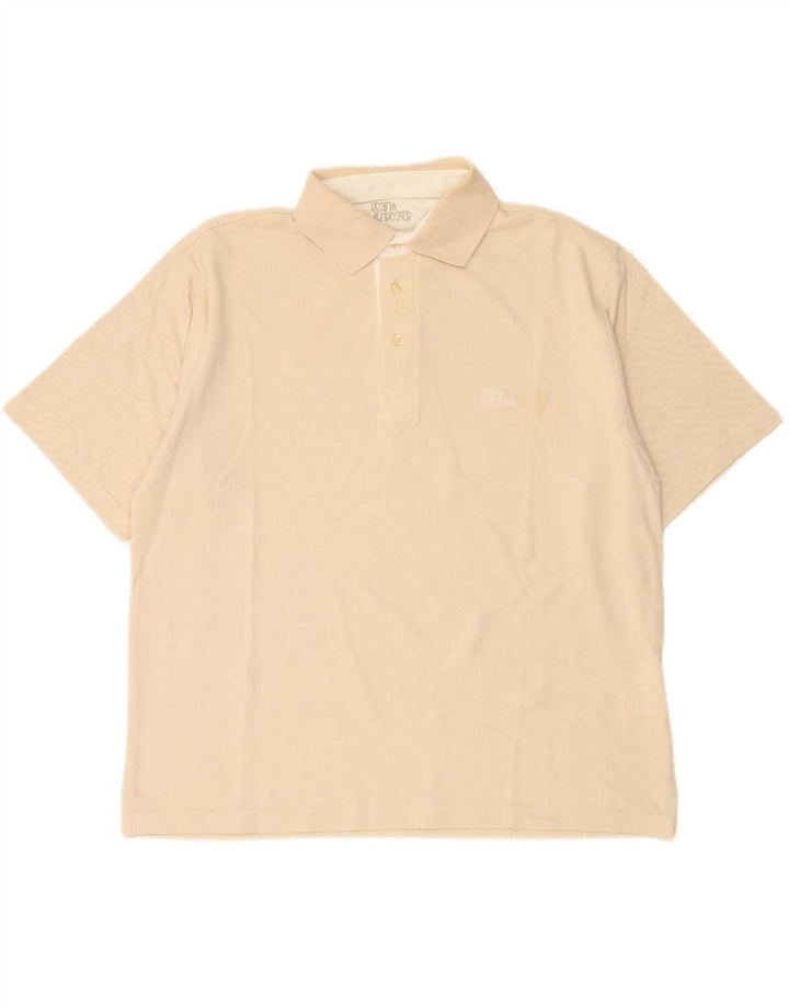 REGINA SCHRECKER Mens Polo Shirt Large Beige Cotton