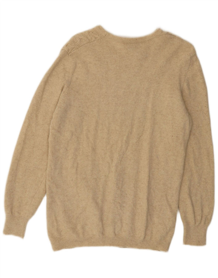 Benetton Damen-Pullover mit Rundhalsausschnitt, UK 14, mittelbeige Wolle