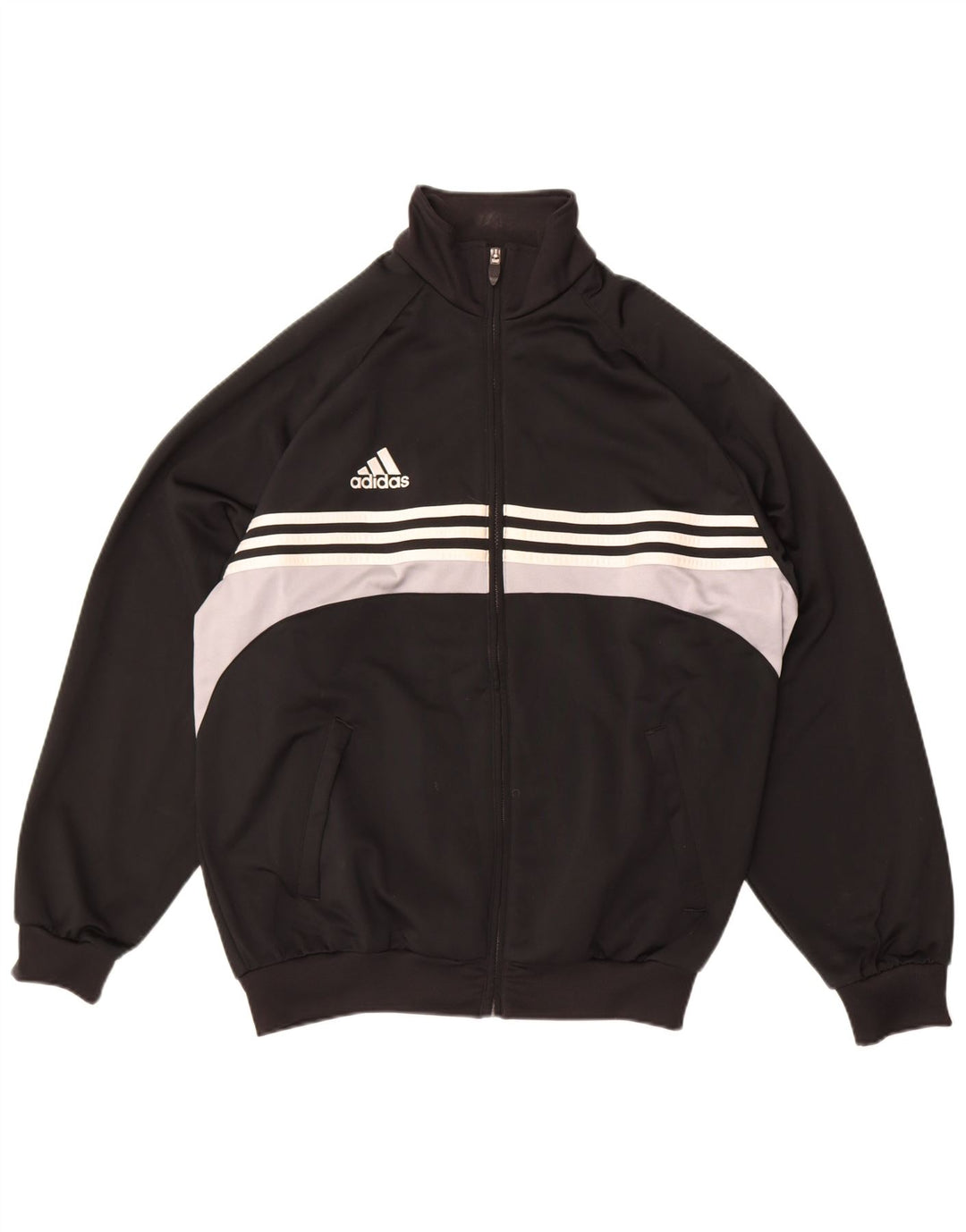 Adidas Herren-Trainingsanzugoberteil, UK-Größe 42/44, großes schwarzes Colourblock-Polyester