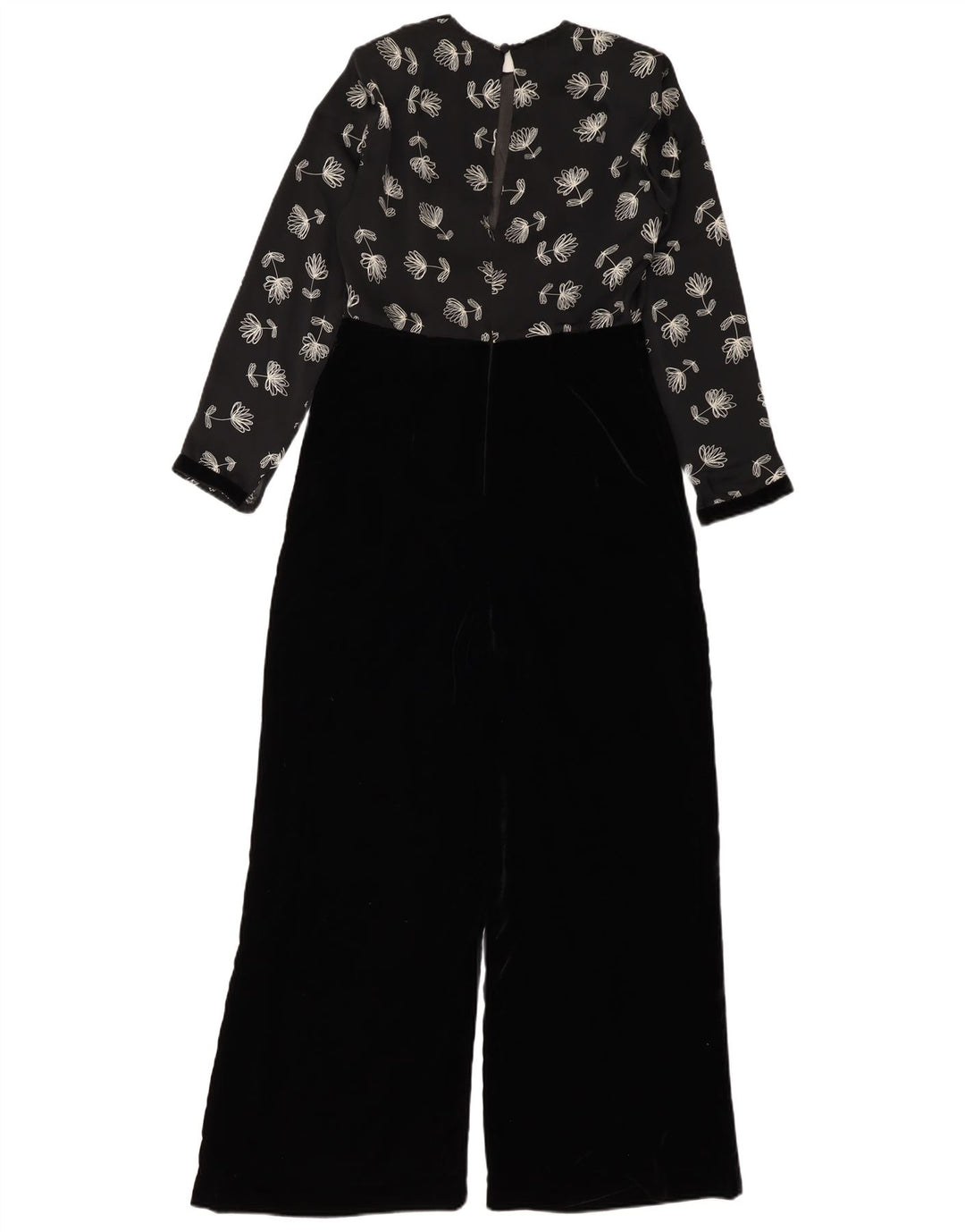 Vintage Damen Velours Overall UK 12 Medium Schwarz Floral Polyester