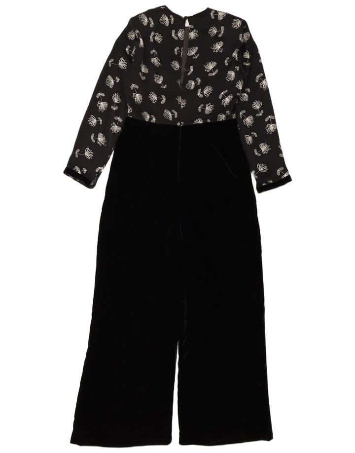 Vintage Damen Velours Overall UK 12 Medium Schwarz Floral Polyester