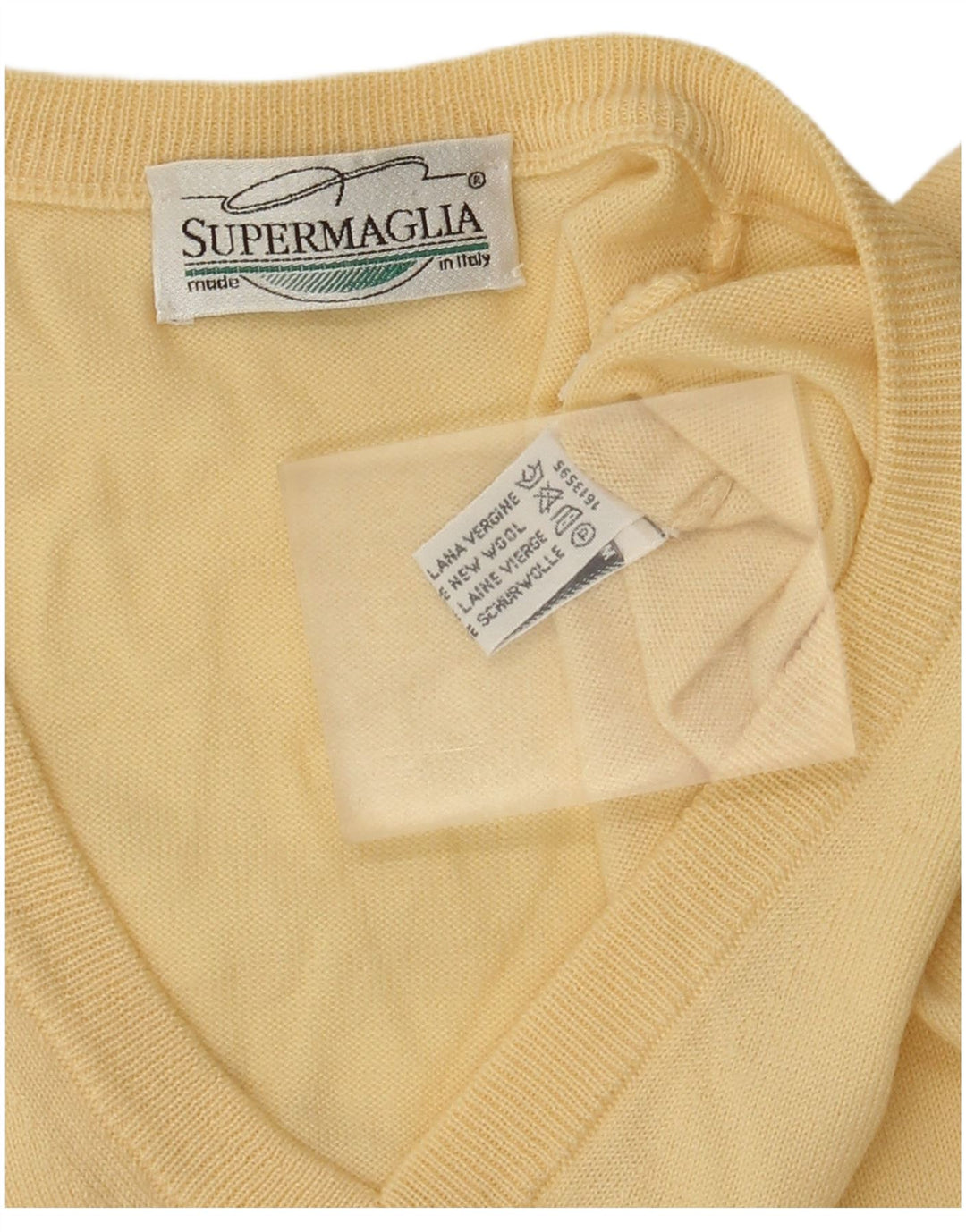 Supermaglia Herren-Pullover mit V-Ausschnitt aus mittelgelber Wolle