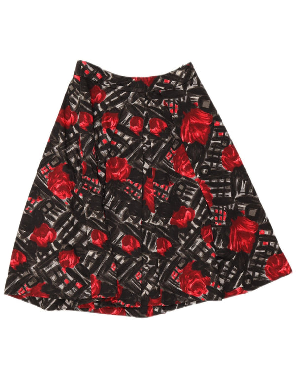 Sportmax Damen Faltenrock in A-Linie, UK 10, Größe S, W28, schwarze Baumwolle mit Blumenmuster