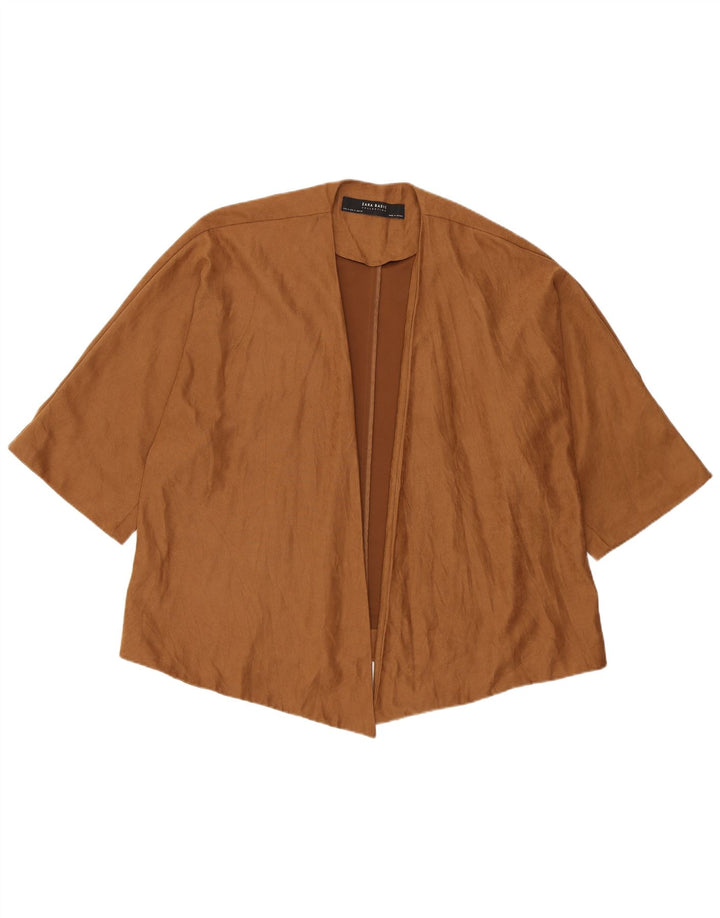 Zara Damen Strickjacke mit 3/4-Ärmeln, UK-Gr. 14, Mittelbraun