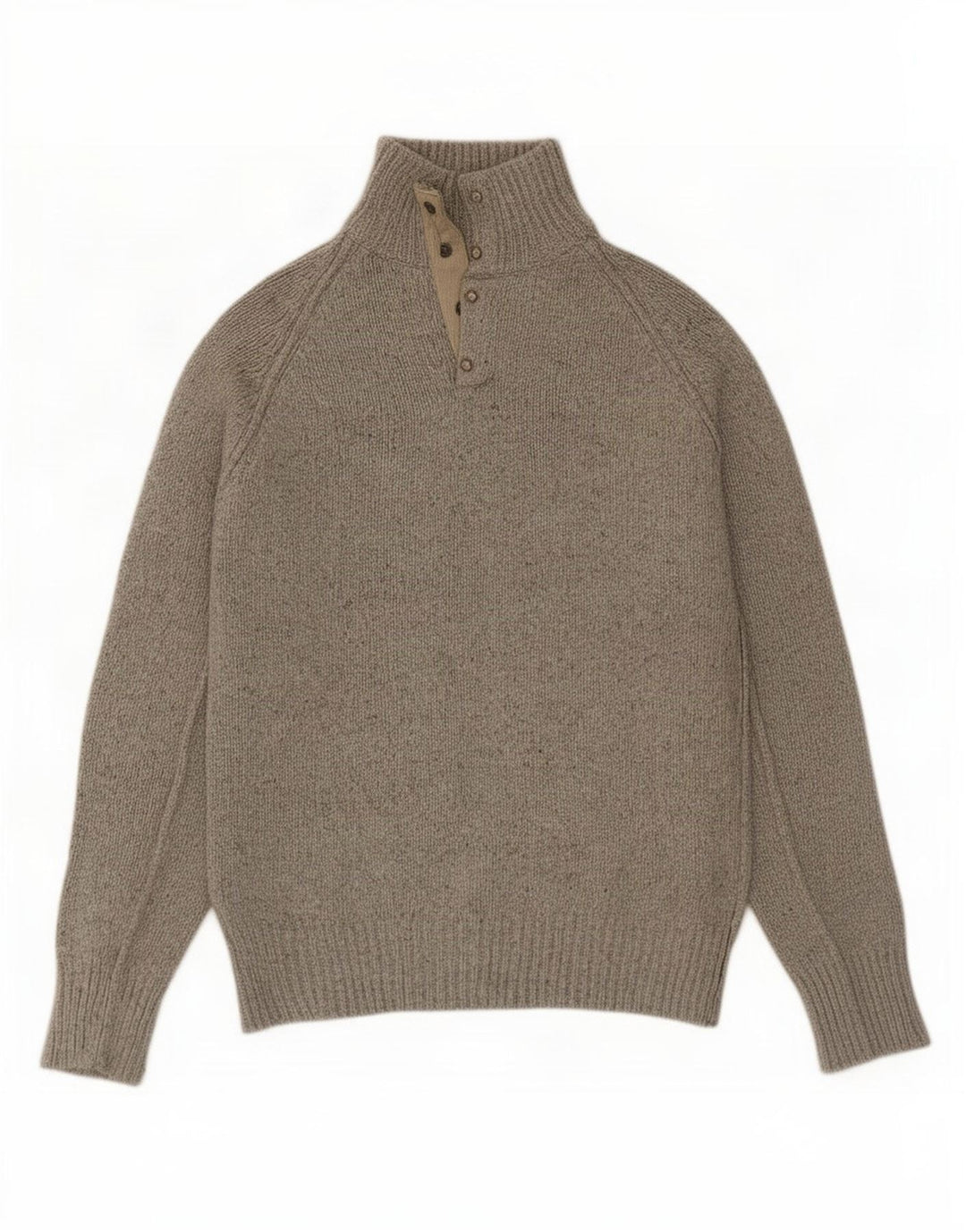 Marks & Spencer Herren-Pullover mit Knopfkragen, klein, grau gesprenkelte Baumwolle