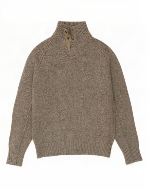 Marks & Spencer Mens Button Neck Jumper Sweater Small Grey Flecked Cotton