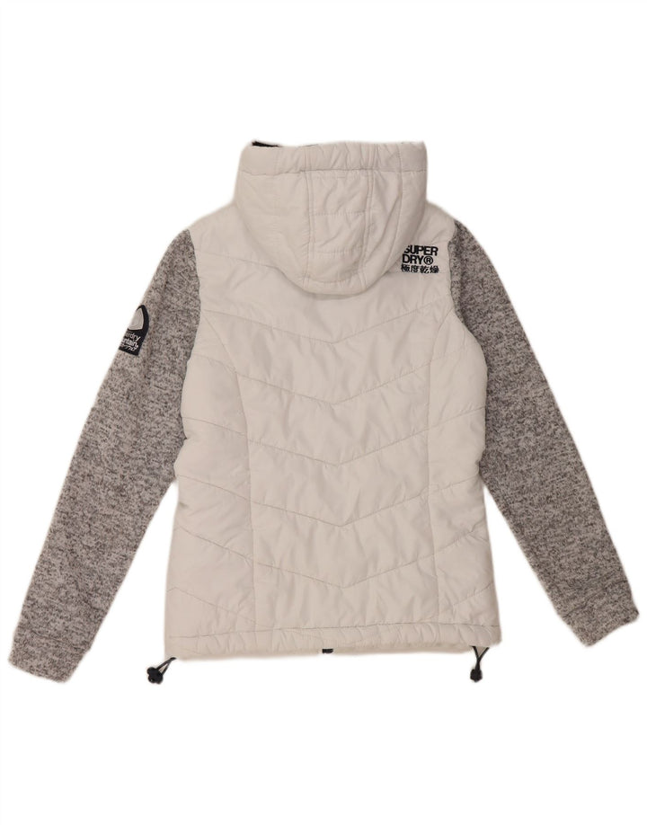 Superdry Wattierte Damenjacke mit Kapuze, UK 8, Größe S, Weiß, Farbblock
