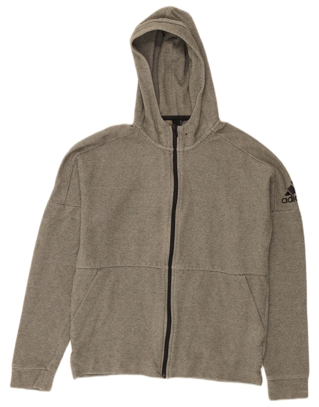 Adidas Herren-Kapuzenpullover mit Reißverschluss, mittelgraue Baumwolle