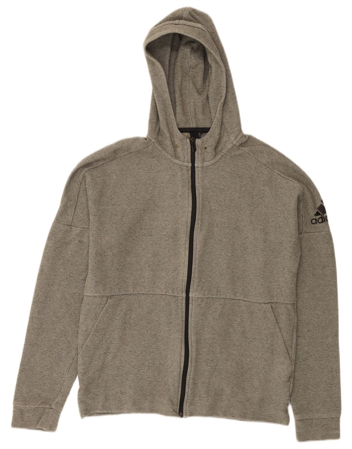 Adidas Herren-Kapuzenpullover mit Reißverschluss, mittelgraue Baumwolle