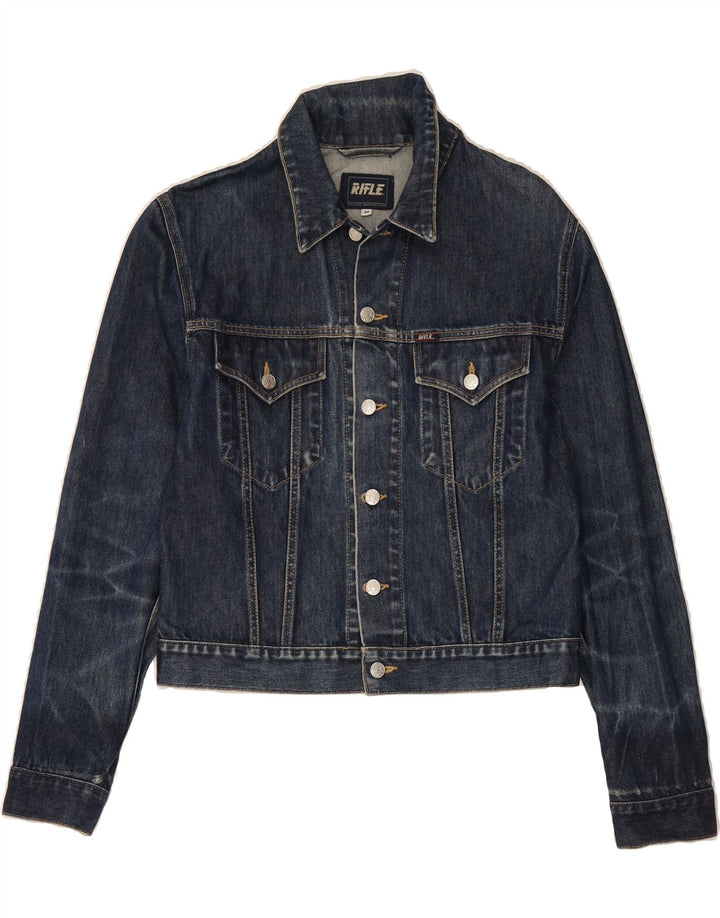 RIFLE Womens Crop Denim Jacket UK 14 Medium Blue Cotton Vintage Rifle and Second-Hand Rifle from Messina Hembry 