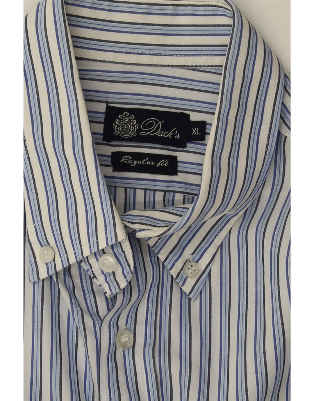DACK'S Mens Regular Fit Shirt XL Blue Striped Cotton Vintage Dack's and Second-Hand Dack's from Messina Hembry 