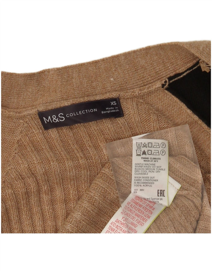 MARKS & SPENCER Offener Damen-Cardigan-Pullover UK 6 XS Beige Farbblock