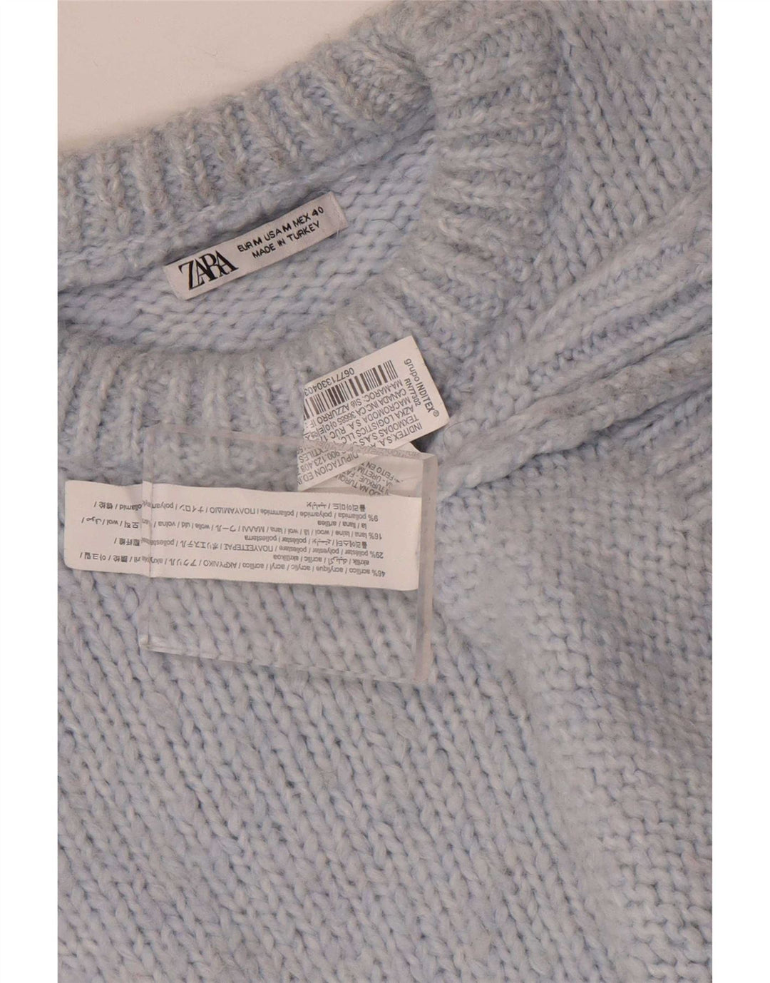 Zara Damen Übergroßer Pullover mit Rundhalsausschnitt, UK 14, mittelblaues Acryl