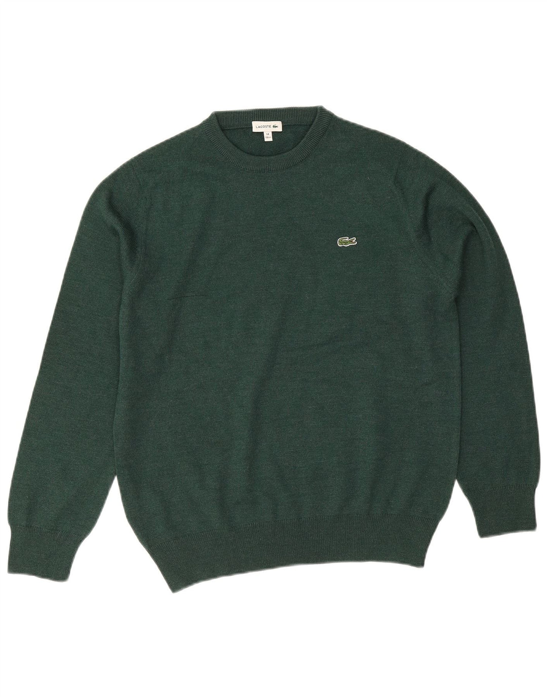 Lacoste Jungen-Pullover mit Rundhalsausschnitt, 13–14 Jahre, grüne Wolle