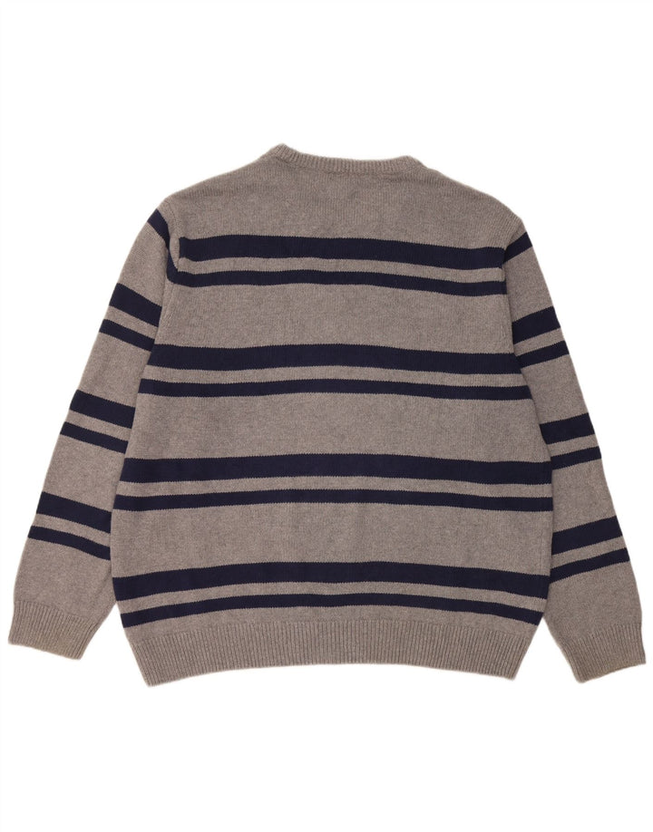 Chaps Herren-Pullover mit Rundhalsausschnitt, 2XL, grau gestreift, Baumwolle