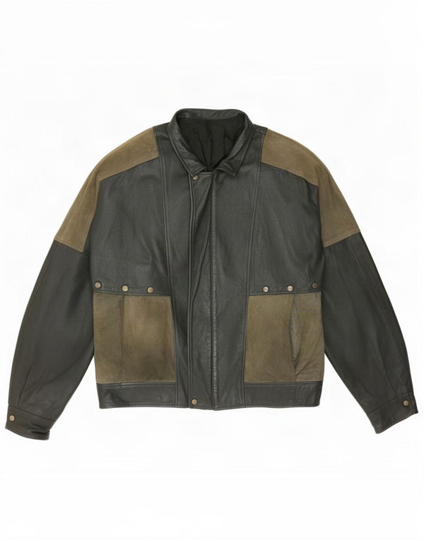 Maxime Herren Lederjacke IT 56 3XL Khaki Farbblock