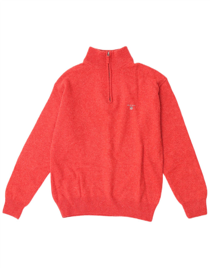 Gant Herren-Pullover mit Reißverschluss am Hals, mittelrote Lammwolle