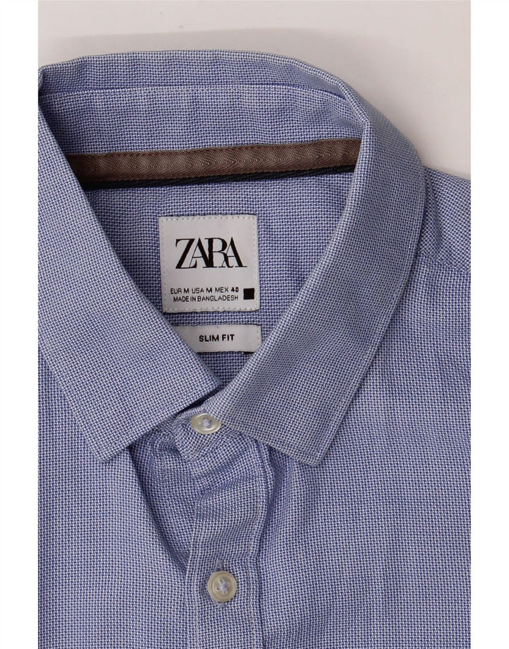 ZARA Herren-Slim-Fit-Hemd aus mittelblauer Baumwolle