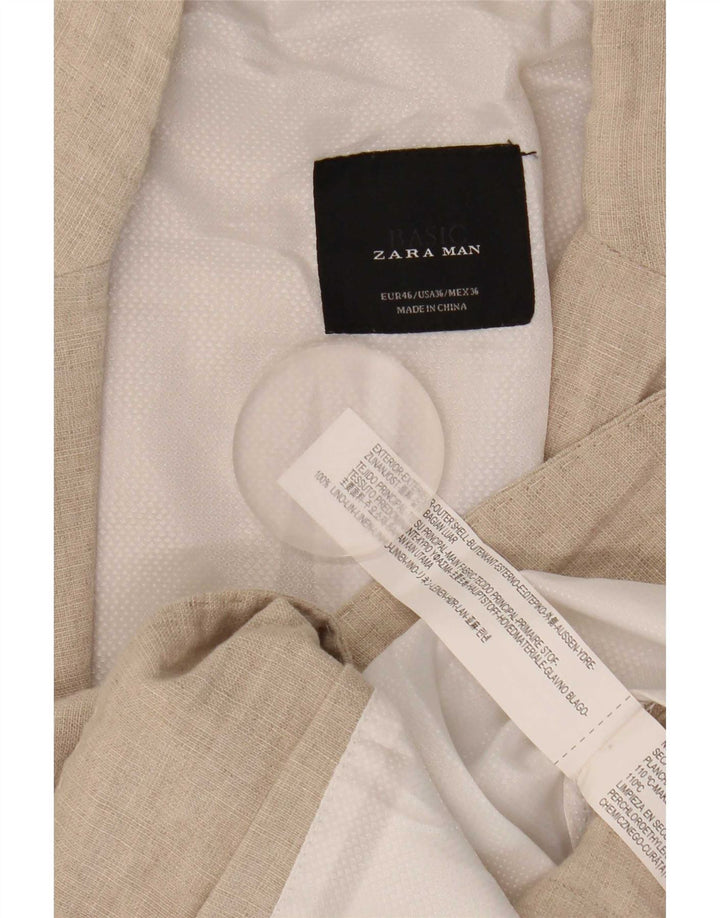 Zara Herren-Blazer mit 2 Knöpfen, EU 46, kleines beiges Leinen