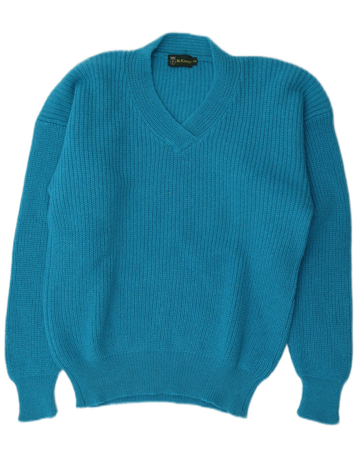 Vintage Herren Pullover mit V-Ausschnitt IT 50 Mittelblaue Wolle