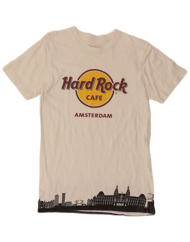 HARD ROCK CAFE Herren-T-Shirt „Amsterdam“ mit Grafik, Größe S, weiße Baumwolle