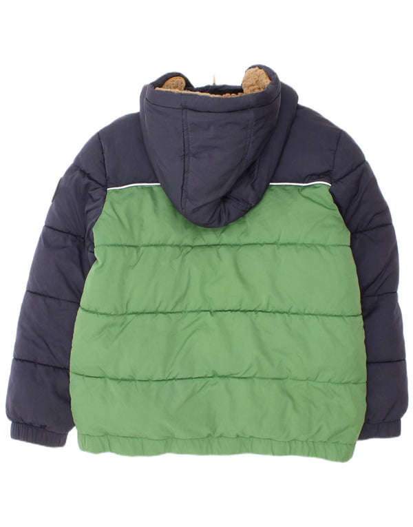 Wattierte Jacke mit Kapuze für Jungen von Fat Face, 8–9 Jahre, grünes Farbblock-Polyester