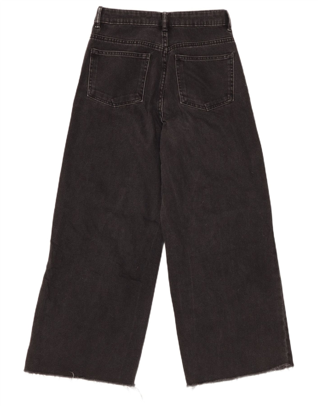 ZARA Damen High Rise Crop Wide Leg Jeans W22 L25 Schwarze Baumwolle