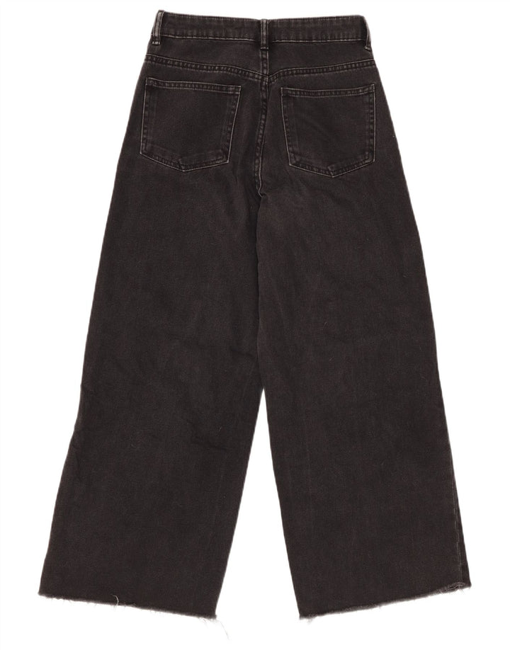 ZARA Damen High Rise Crop Wide Leg Jeans W22 L25 Schwarze Baumwolle