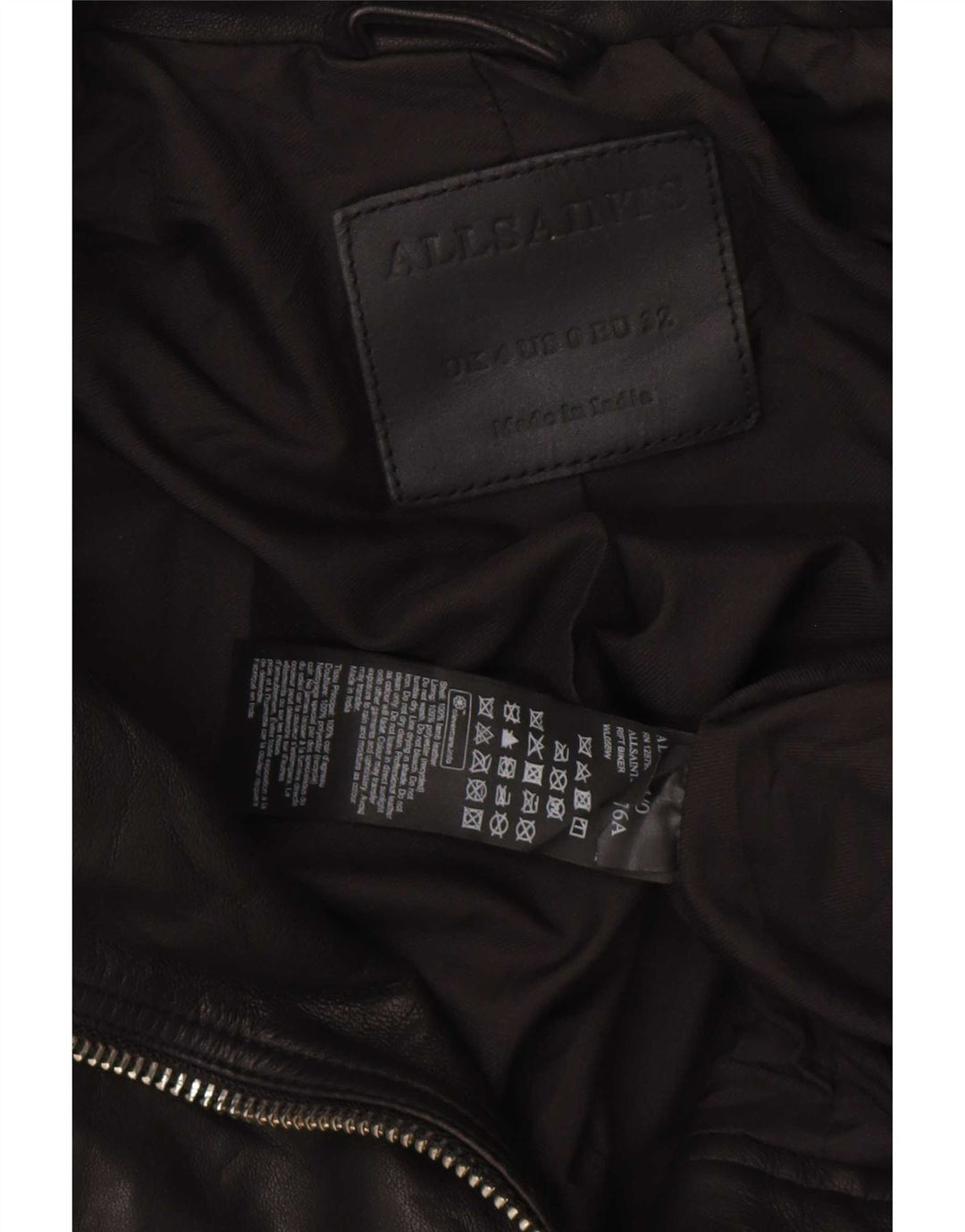 All Saints Damen Crop Leder Bikerjacke UK 4 XS Schwarzes Leder
