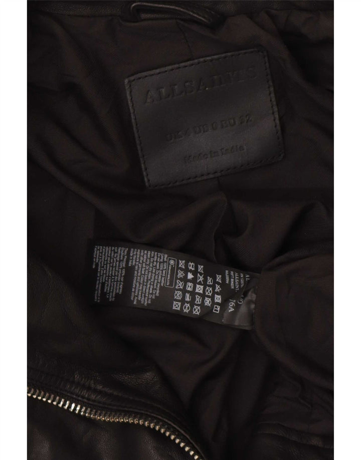 All Saints Damen Crop Leder Bikerjacke UK 4 XS Schwarzes Leder