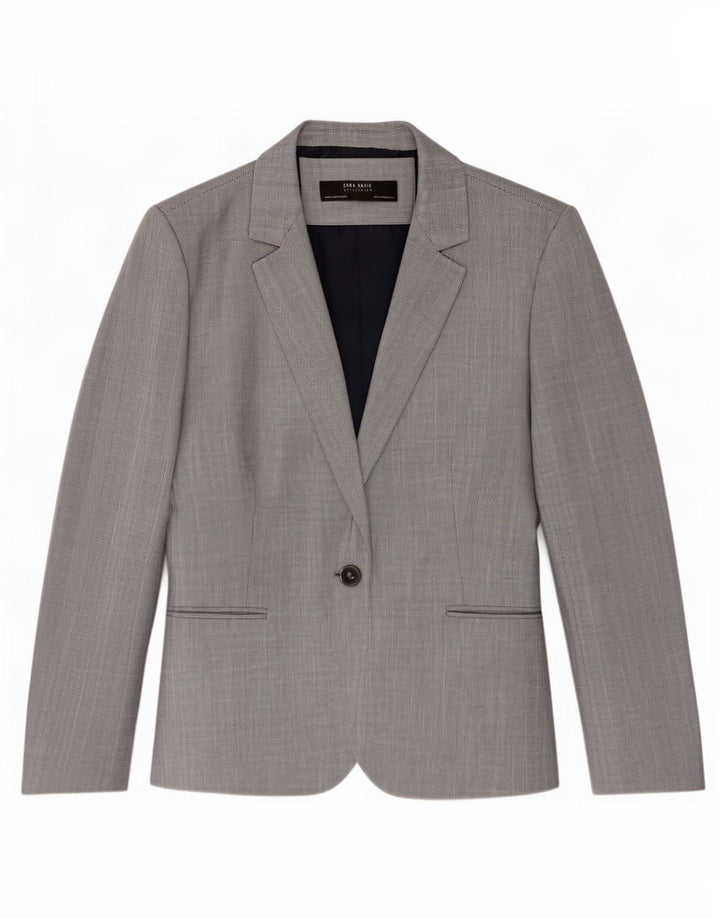 Zara Damen 1-Knopf-Blazerjacke EU 44 XL Graues Polyester