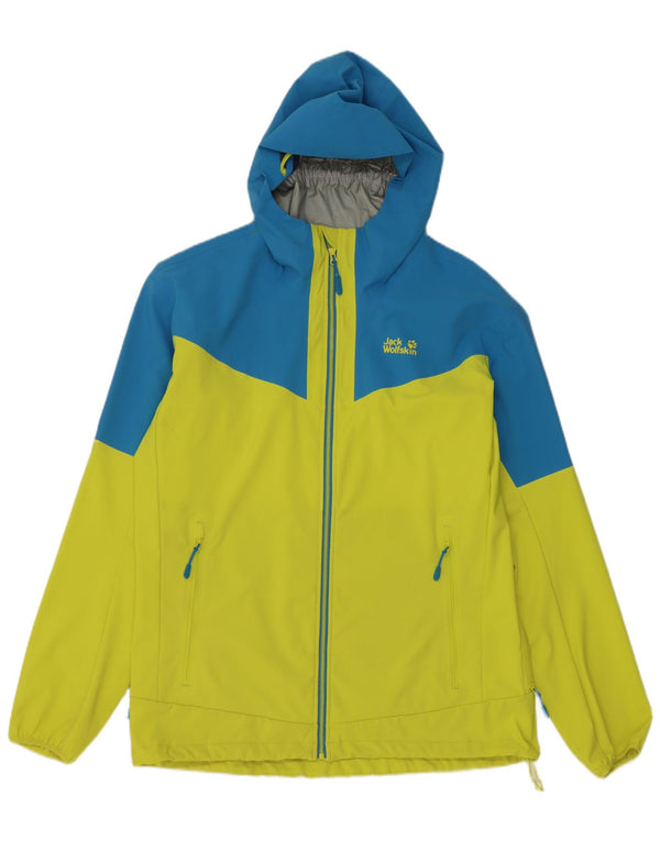 Jack Wolfskin Herren-Regenjacke mit Kapuze, UK 42, Größe L, Gelb, Farbblock