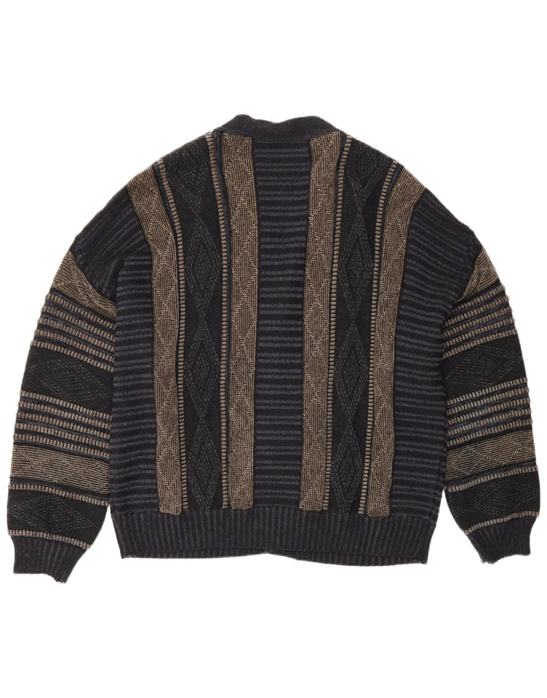 Fiume Herren-Cardigan-Pullover IT 50 Mittelmarineblaues Argyle-/Diamant-Acryl