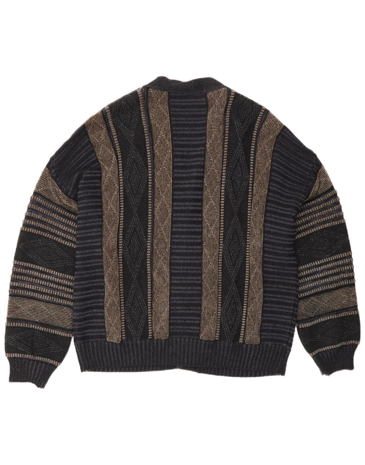 Fiume Herren-Cardigan-Pullover IT 50 Mittelmarineblaues Argyle-/Diamant-Acryl
