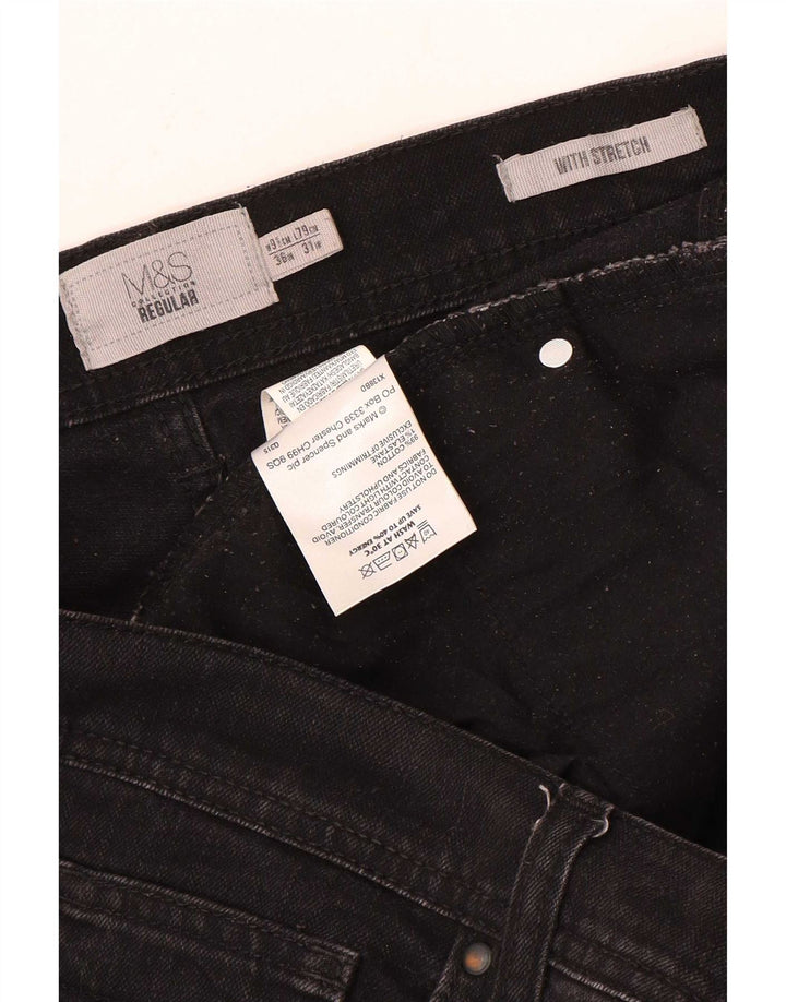 Marks & Spencer Herren Regular Straight Jeans W36 L31 Schwarze Baumwolle