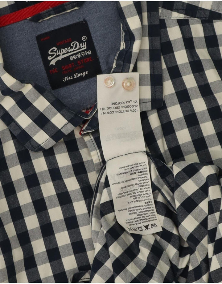 Superdry Herren-Hemd, groß, marineblau, Gingham-Baumwolle