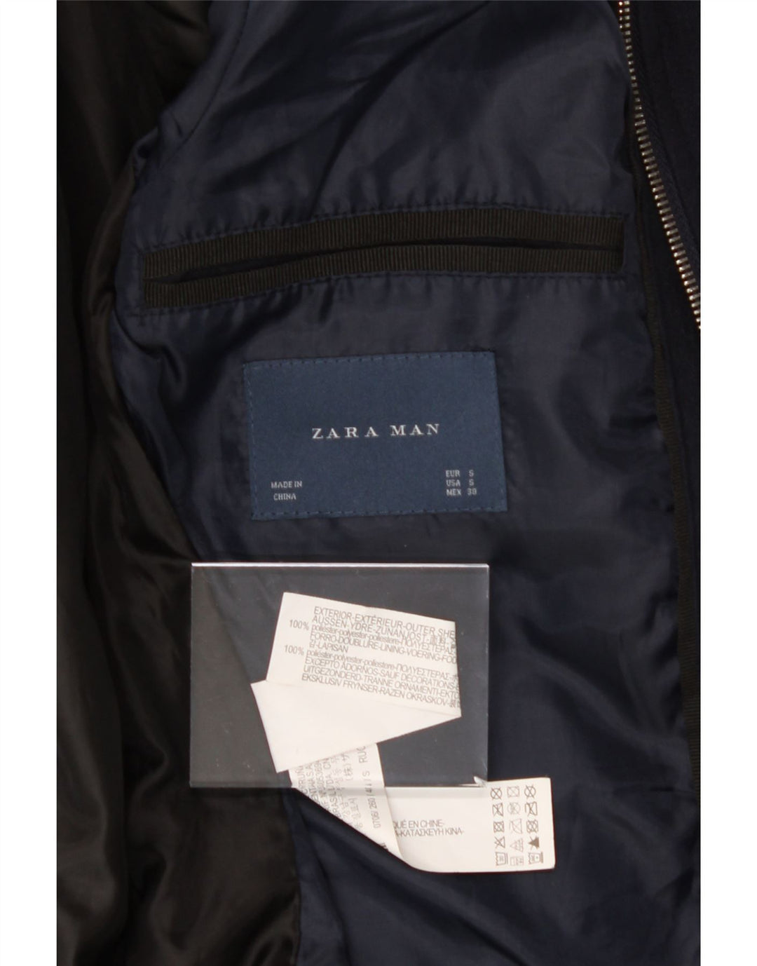 ZARA Mens Bomber Jacket UK 36 Small Navy Blue Polyester Vintage Zara and Second-Hand Zara from Messina Hembry 