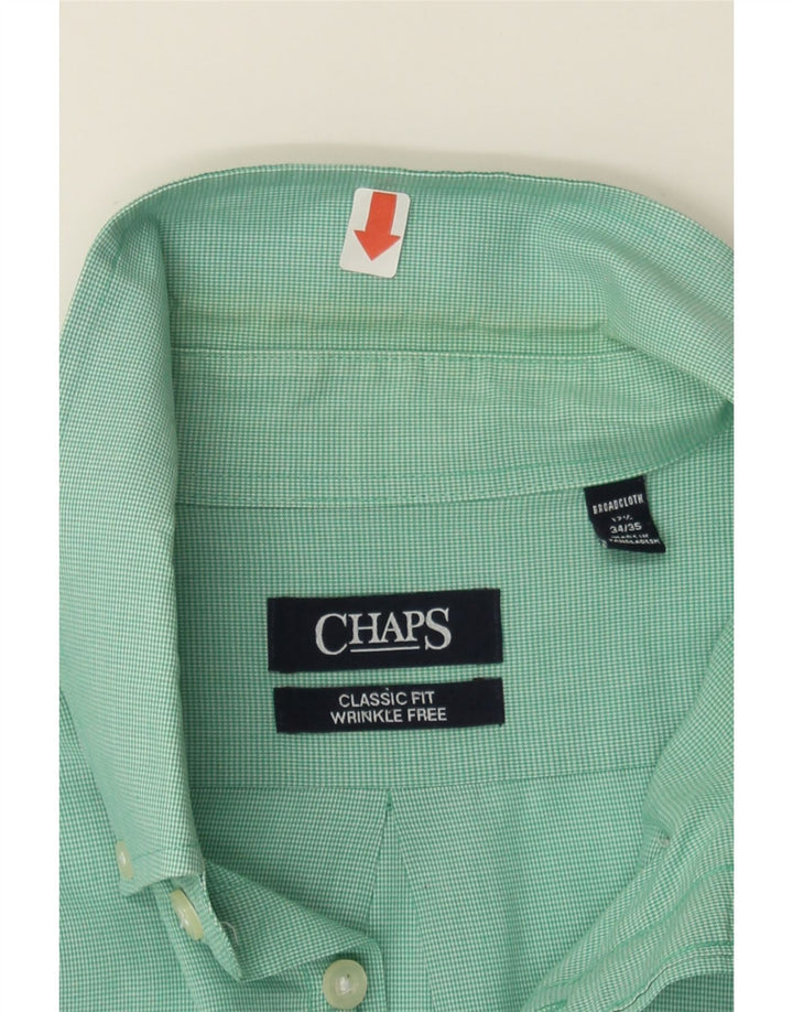 CHAPS Mens Classic Fit Shirt Size 17 1/2 XL Turquoise Houndstooth Cotton Vintage Chaps and Second-Hand Chaps from Messina Hembry 