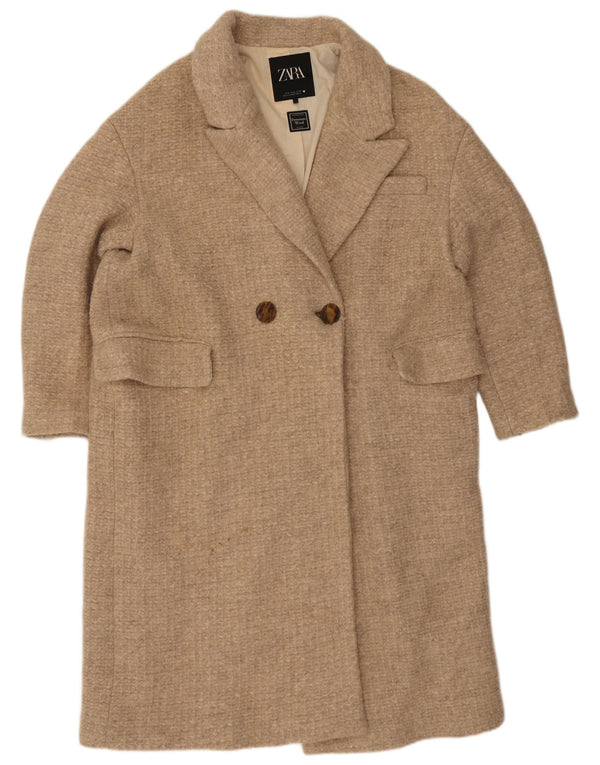 Zara Damen Zweireihiger Mantel UK 42 XL Beige Wolle