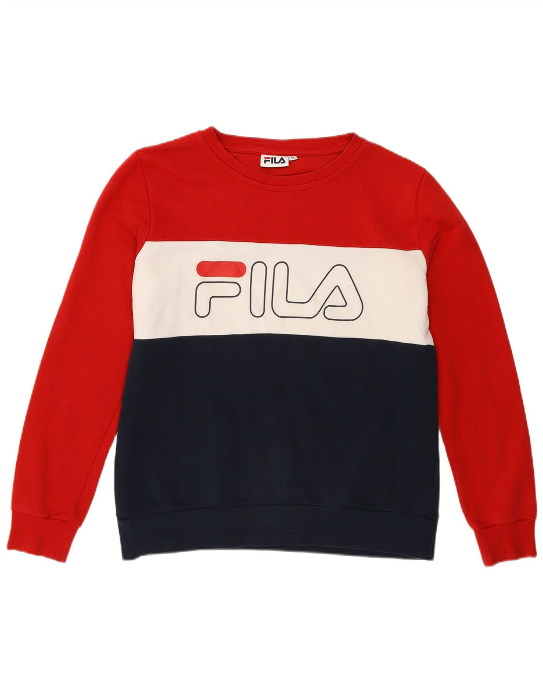 Fila Damen-Sweatshirt-Pullover UK 14 Medium Mehrfarbiger Farbblock