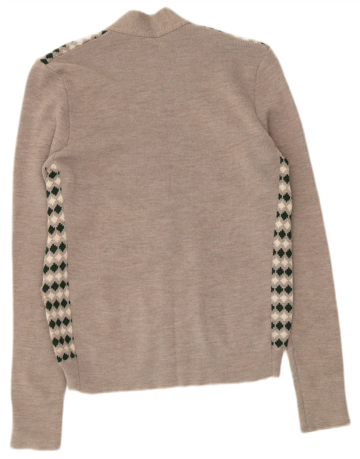 Vintage Damen Cardigan Pullover UK 8 Small Beige Geometrisch