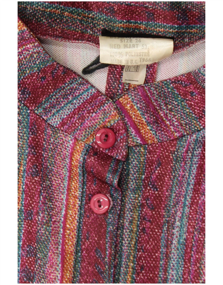 VINTAGE Damen Basic-Kleid UK 26 4XL Burgunderrot gestreift aus Polyester