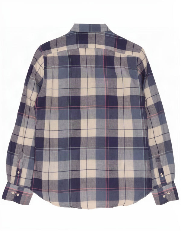 Massimo Dutti Herrenhemd, großes, blau kariertes Leinen