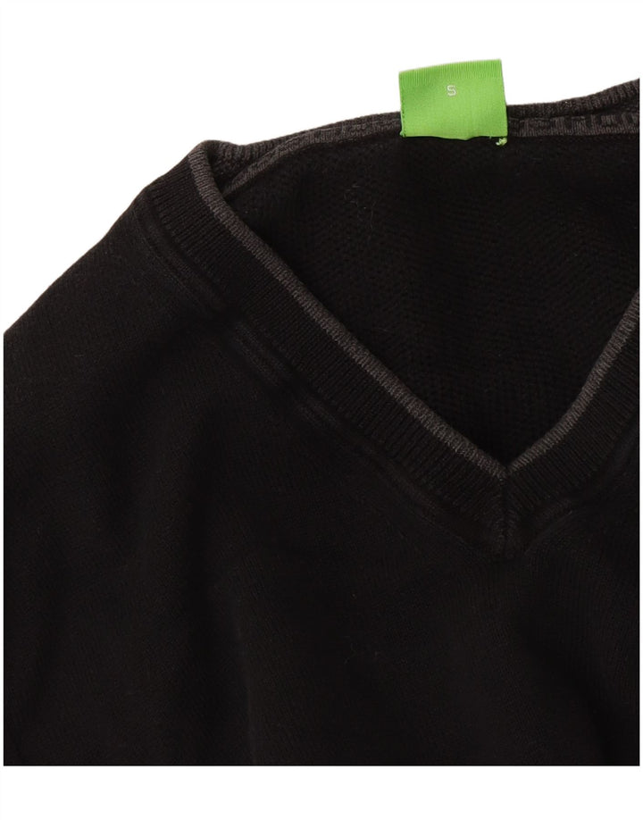 Hugo Boss Herren-Pullover mit V-Ausschnitt, Größe S, schwarze Baumwolle