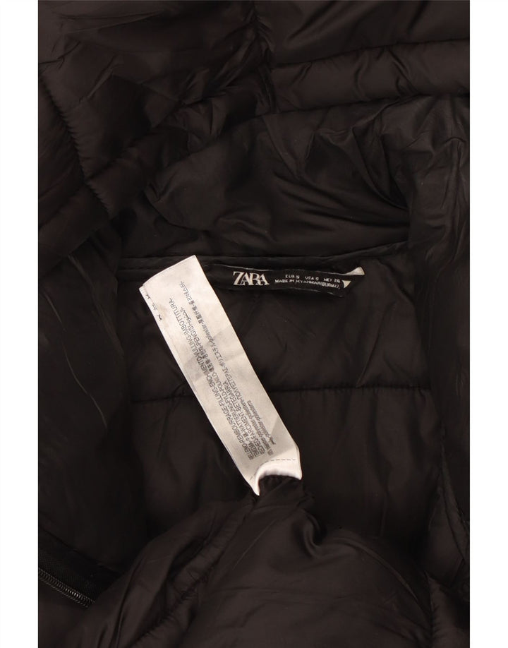 ZARA Damen Übergroßer, wattierter Mantel mit Kapuze, UK 10, Größe S, Schwarz, Polyester