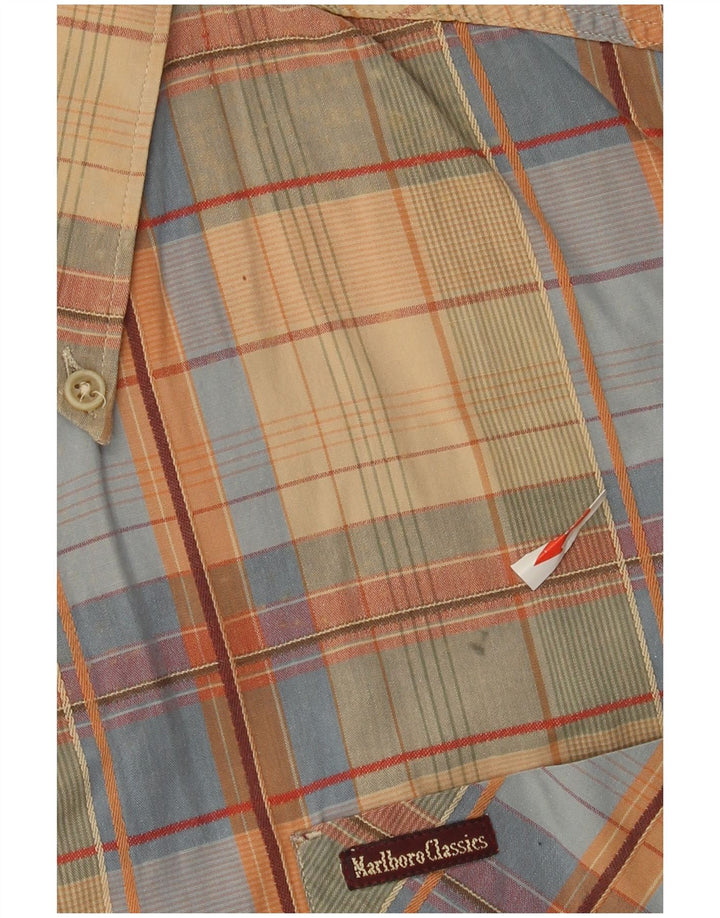 Marlboro Classics Herren Kurzarmhemd XL Beige kariert Baumwolle